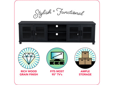 black TV Bench for TV's up to 95" Fremont Collection infographic by CorLiving#color_black