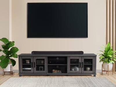 dark grey TV Bench for TV's up to 95" Fremont Collection lifestyle scene by CorLiving#color_dark-grey