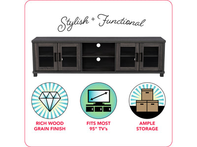 dark grey TV Bench for TV's up to 95" Fremont Collection infographic by CorLiving#color_dark-grey