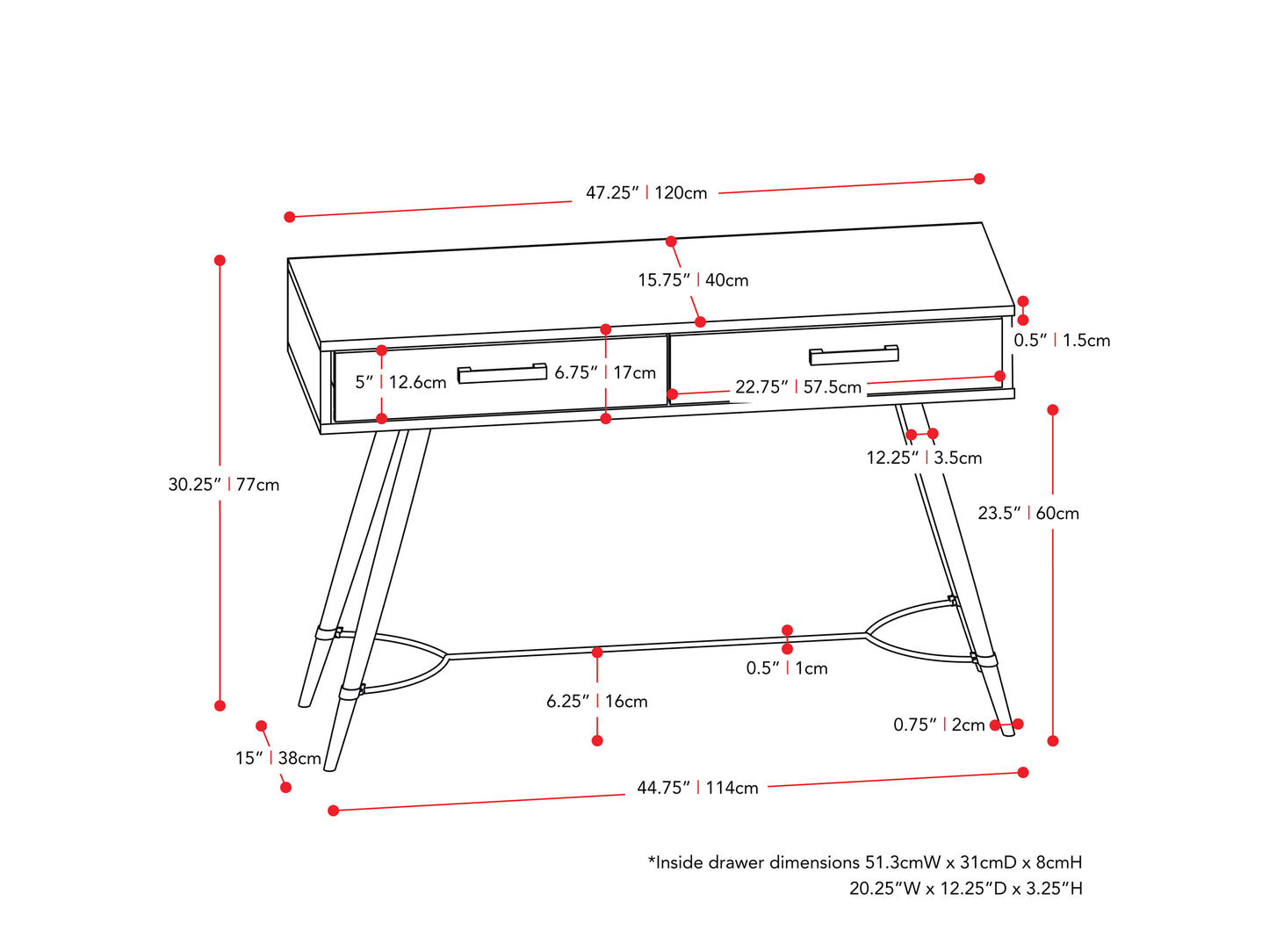 Modern wooden desk with sleek design, featuring a smooth oak finish, black metal legs, and a minimalist drawer for storage. Ideal for home office or workspace, blending contemporary style with functionality.