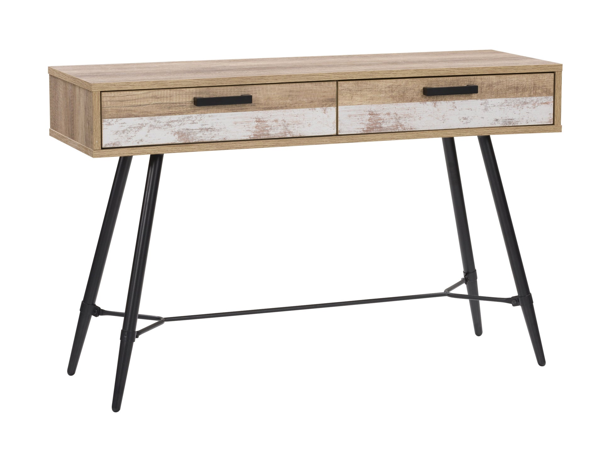 White and wood desk with sleek white top, natural wood legs, and minimalist design, perfect for modern home office or workspace.
