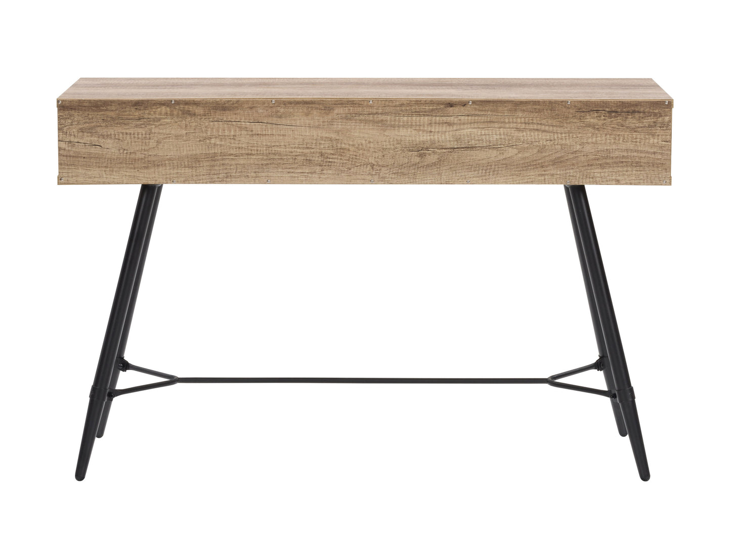 Modern white desk with sleek wooden legs, featuring a spacious rectangular top, minimalist design, and sturdy construction, perfect for home office or study area.
