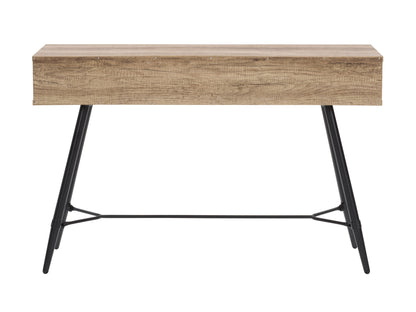 Modern white desk with sleek wooden legs, featuring a spacious rectangular top, minimalist design, and sturdy construction, perfect for home office or study area.