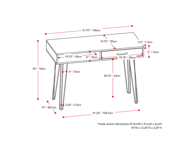 chevron pattern ravenwood black Small Desk with Drawer Ellison Collection measurements diagram by CorLiving