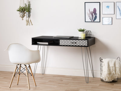 chevron pattern ravenwood black Small Desk with Drawer Ellison Collection lifestyle scene by CorLiving#color_chevron-pattern-ravenwood-black