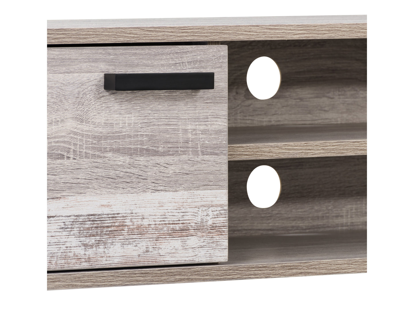 Mid-century modern TV stand for TVs up to 85", featuring a sleek walnut finish, tapered legs, and ample storage with sliding doors and open shelves.