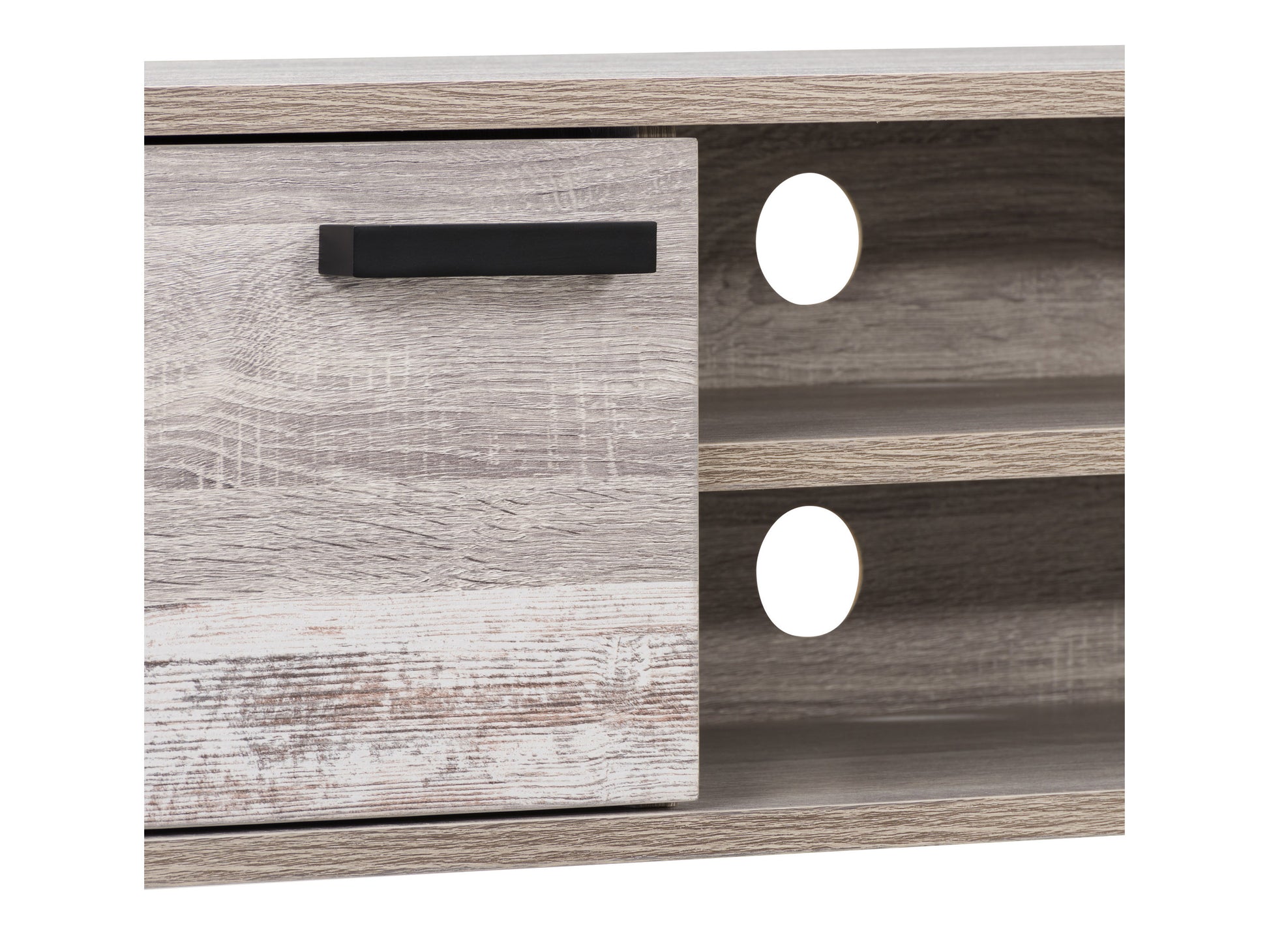 Mid-century modern TV stand for TVs up to 85", featuring a sleek walnut finish, tapered legs, and ample storage with sliding doors and open shelves.