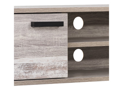 Mid-century modern TV stand for TVs up to 85", featuring a sleek walnut finish, tapered legs, and ample storage with sliding doors and open shelves.