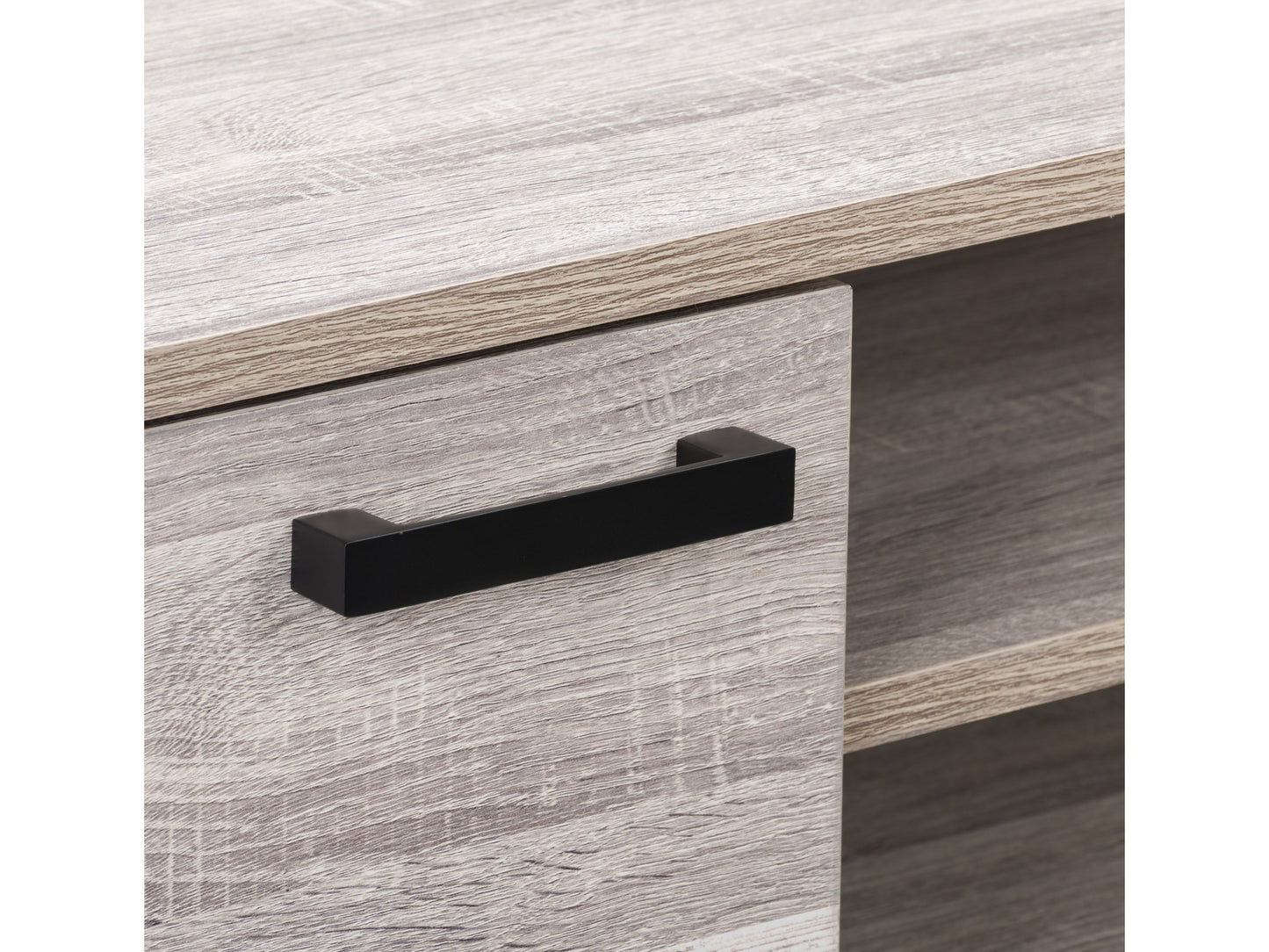 Mid-century modern TV stand for TVs up to 85", featuring a sleek walnut finish, tapered legs, and minimalist design with two sliding doors and open shelving for storage.