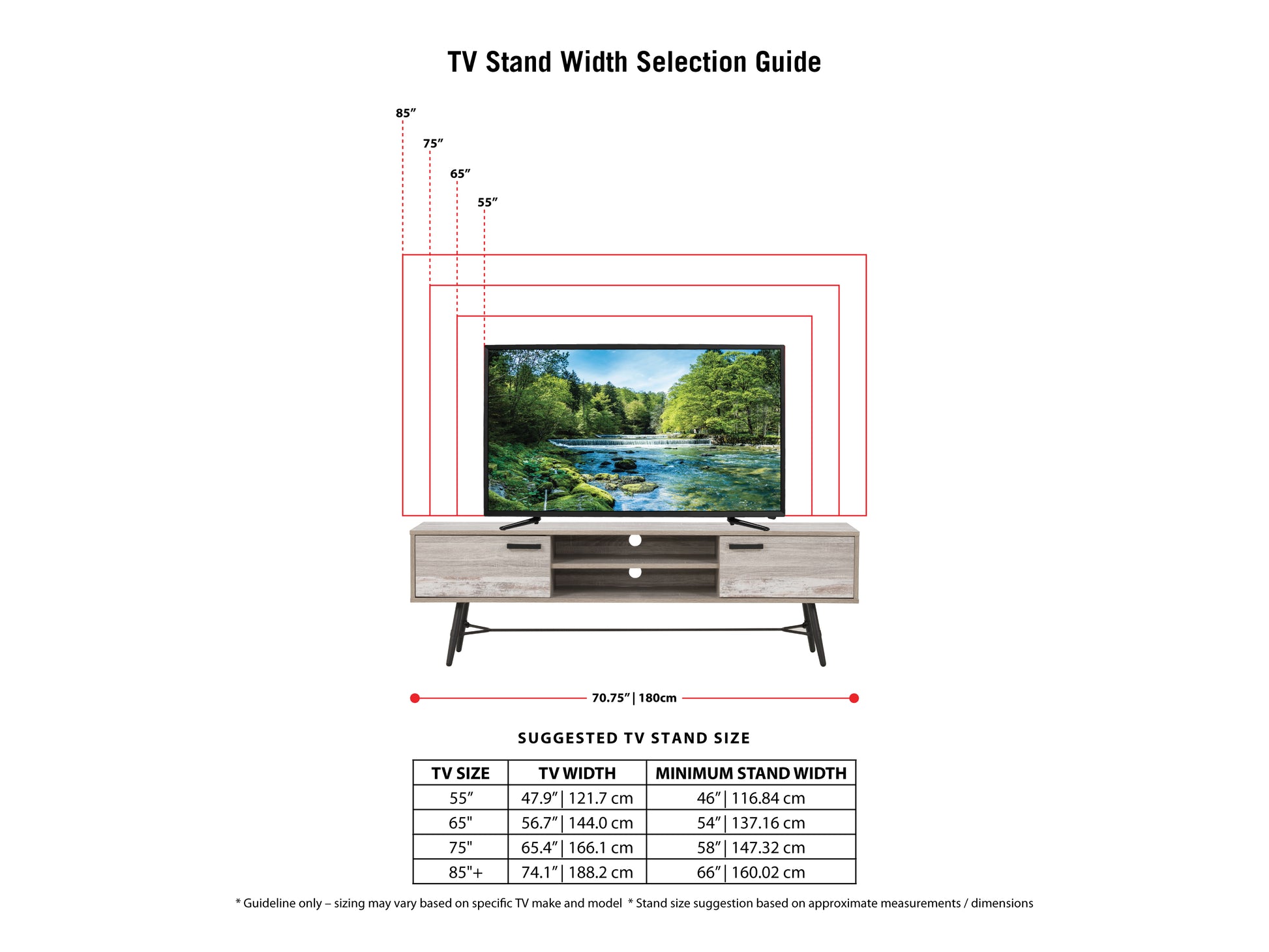 Modern TV stand with a sleek black frame, glass shelves, and wooden accents. Features cable management system and ample storage for media devices. Ideal for contemporary living rooms and entertainment spaces.