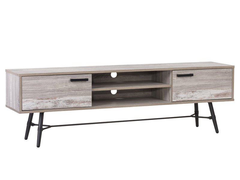 distressed light grey white duotone Mid Century Modern TV Stand for TVs up to 85" Aurora Collection product image by CorLiving