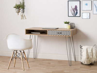 chevron pattern distressed light khaki Small Desk with Drawer Ellison Collection lifestyle scene by CorLiving#color_chevron-pattern-distressed-light-khaki