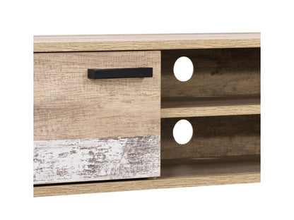 Mid-century modern TV stand for TVs up to 85 inches, featuring sleek walnut finish, tapered legs, and sliding cabinet doors with a minimalist design, perfect for stylish and functional living room storage.