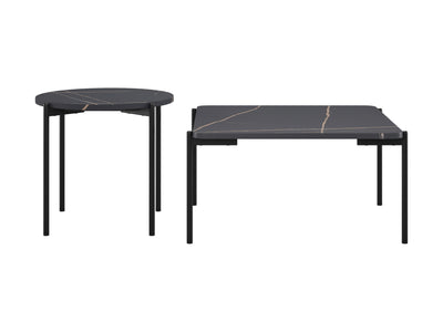2 Piece Square Black Marble Coffee Table Set with Round Marble Side Table#color_arlo-black-marble