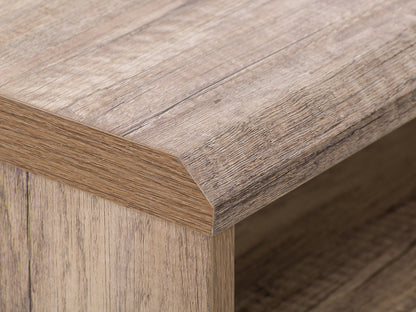 Natural wood office desk with sleek metal legs, spacious tabletop, and minimalist design. Ideal for home or office use.