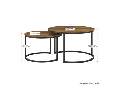 dark brown Nesting Coffee Table Fort Worth Collection measurements diagram by CorLiving#color_fort-worth-brown-wood