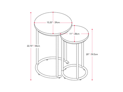 brown Nesting Side Table Fort Worth Collection measurements diagram by CorLiving#color_fort-worth-brown-wood