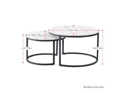 marble Nesting Coffee Table Fort Worth Collection measurements diagram by CorLiving#color_fort-worth-white-marble