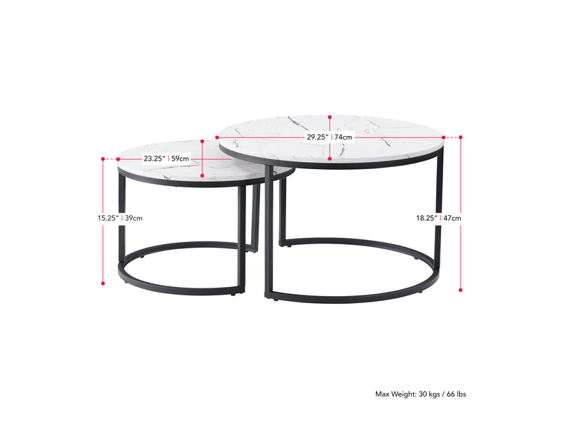 marble Nesting Coffee Table Fort Worth Collection measurements diagram by CorLiving