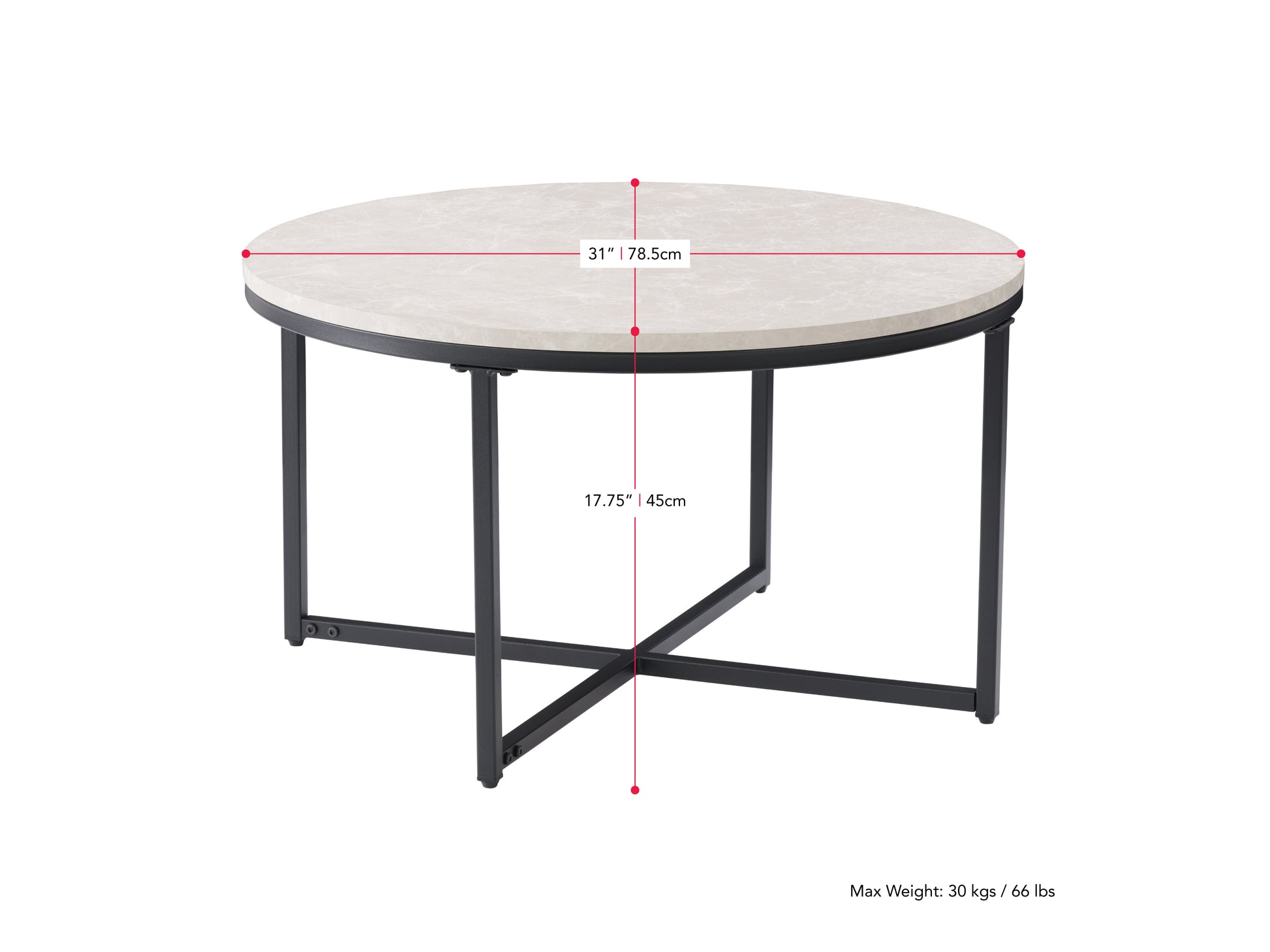 Modern round coffee table with dark wood top, black metal legs, and minimalist design, perfect for contemporary living rooms.