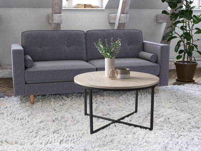 Modern rectangular coffee table with a light wood finish and black metal legs, featuring a lower shelf for extra storage. Ideal for contemporary living rooms.