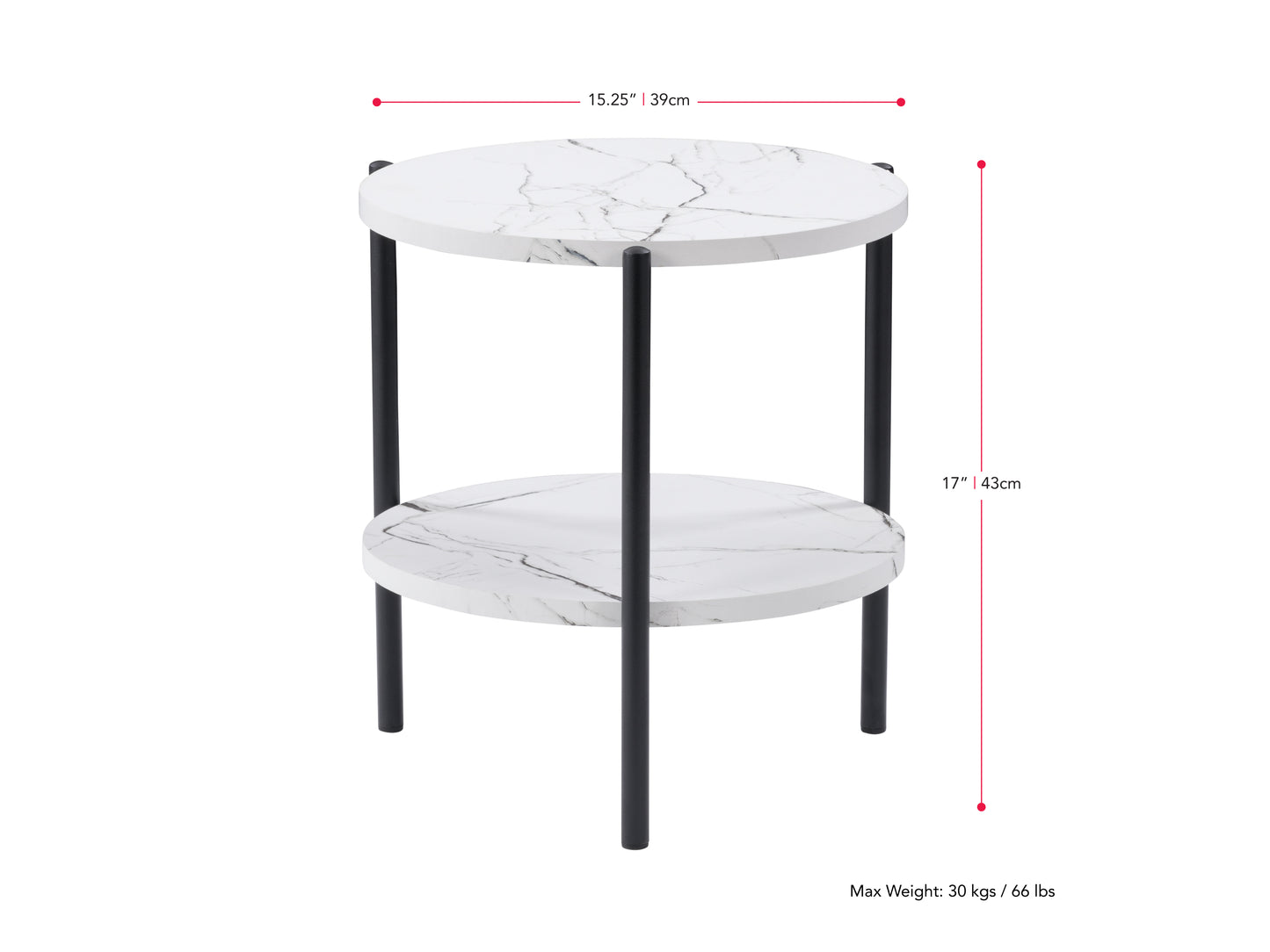 Modern black and gold side table with round black marble top and gold metal base featuring geometric design. Ideal for contemporary living rooms or bedrooms.