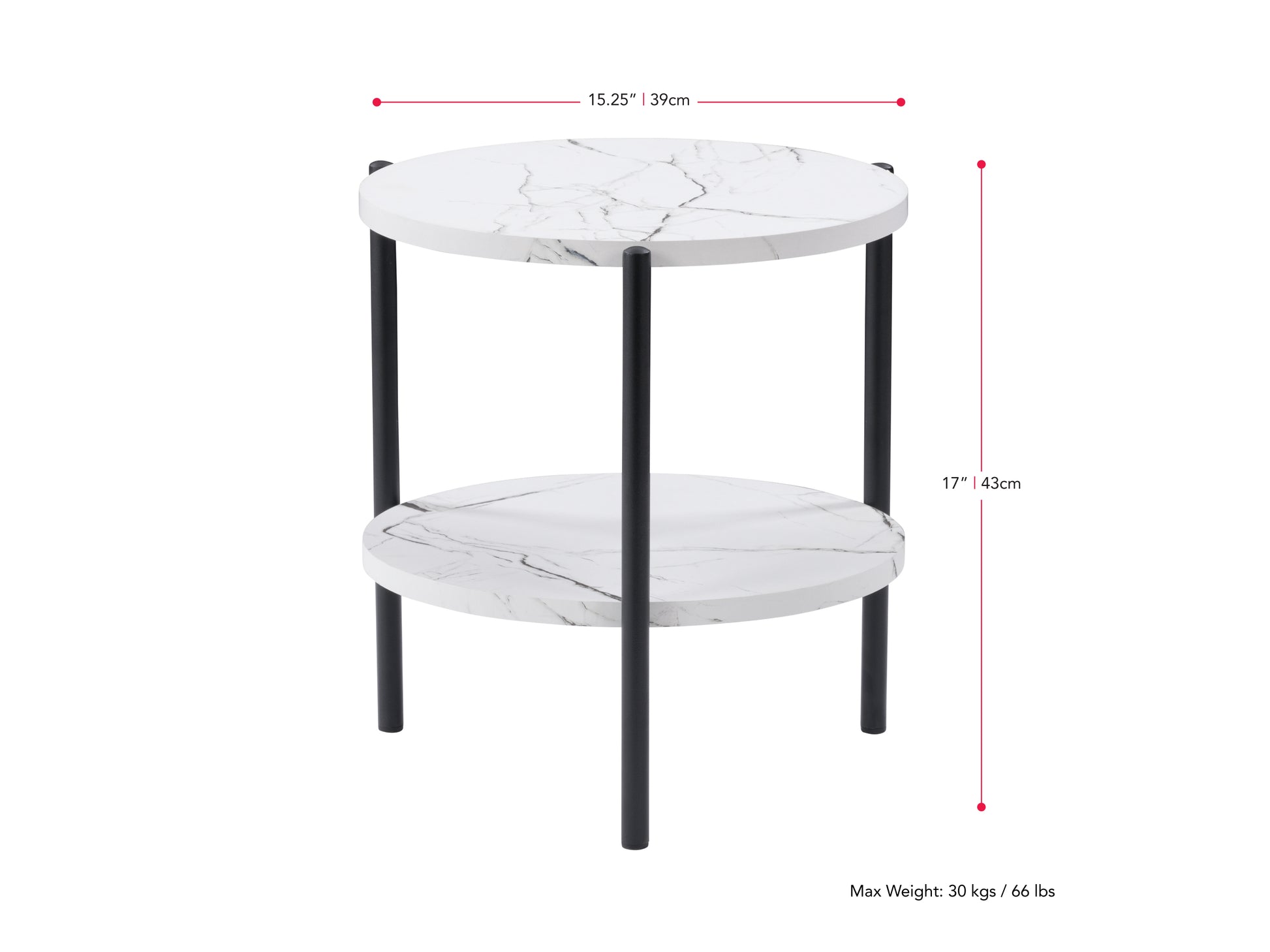 Modern black and gold side table with round black marble top and gold metal base featuring geometric design. Ideal for contemporary living rooms or bedrooms.