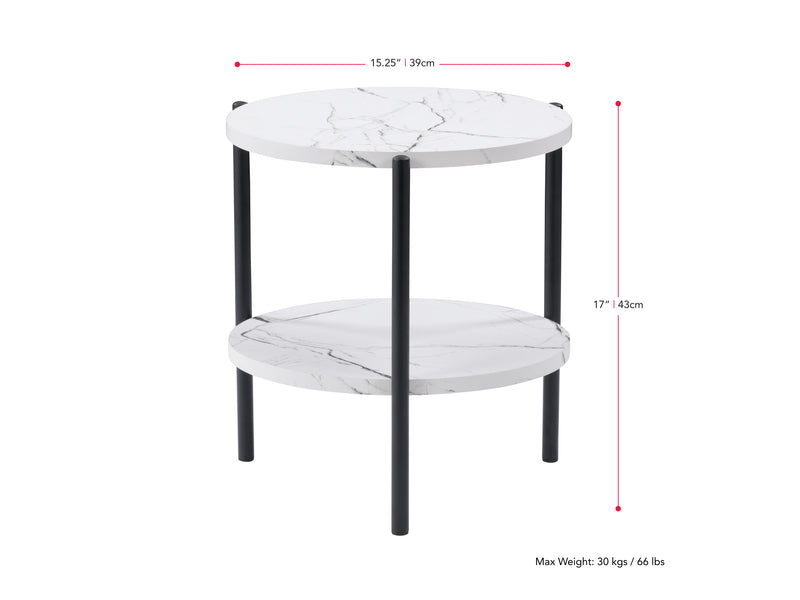 white marble White Round Side Table Arlo Collection measurements diagram by CorLiving