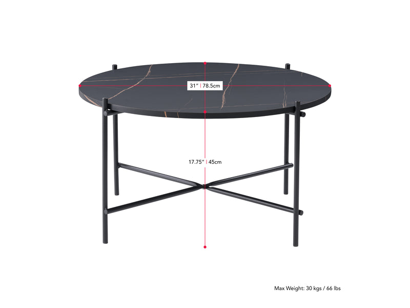 Black Round Coffee Table Adria Collection measurements diagram by CorLiving