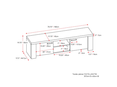 distressed warm beige white duotone Modern TV Stand with Doors for TVs up to 85" Joliet Collection measurements diagram by CorLiving#color_distressed-warm-beige-white-duotone