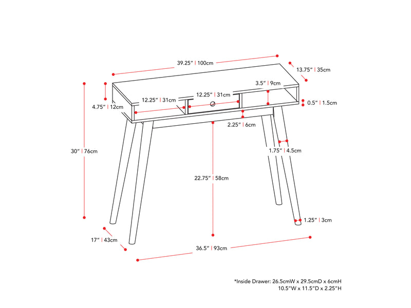 abstract pattern white Mid Century Modern Desk Acerra Collection measurements diagram by CorLiving