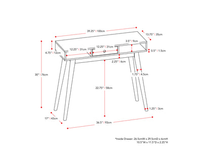 white Mid Century Desk Acerra Collection measurements diagram by CorLiving#color_white