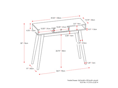 black Mid Century Desk Acerra Collection measurements diagram by CorLiving#color_black