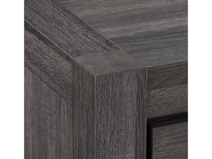 Modern TV stand with a sleek black metal frame, natural wood shelves, and a smooth finish; features open shelving for storage and a minimalist design perfect for contemporary living rooms.