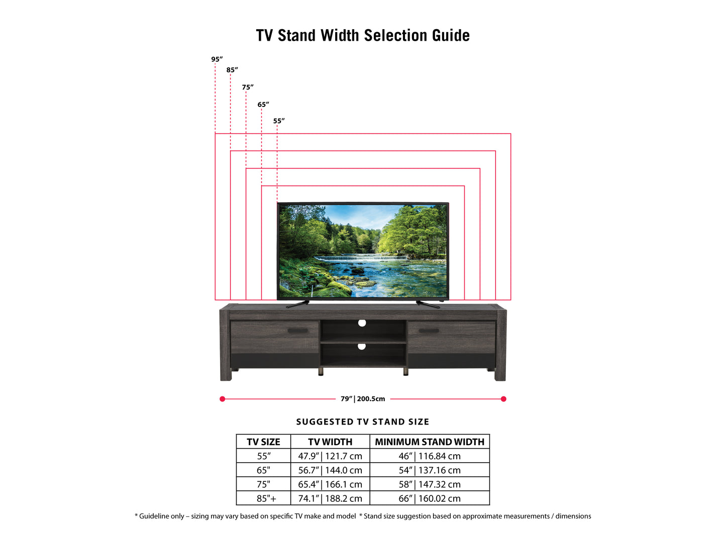 Modern white TV stand with two open shelves, a sleek black top, and wooden legs. Ideal for minimalist living rooms, it accommodates flat-screen TVs and provides ample storage for electronics and decor.