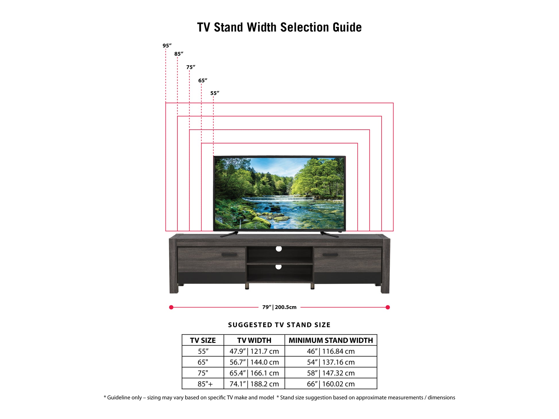 Modern white TV stand with two open shelves, a sleek black top, and wooden legs. Ideal for minimalist living rooms, it accommodates flat-screen TVs and provides ample storage for electronics and decor.