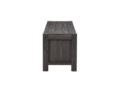 Modern wooden TV stand with sleek black metal frame, featuring two spacious open shelves and a warm walnut finish, perfect for contemporary living rooms and media storage.