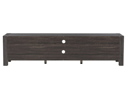 Modern wooden TV stand with white drawers, open shelving, and a sleek walnut finish. Features minimalist design, ample storage, and sturdy construction. Perfect for contemporary living rooms or entertainment spaces.