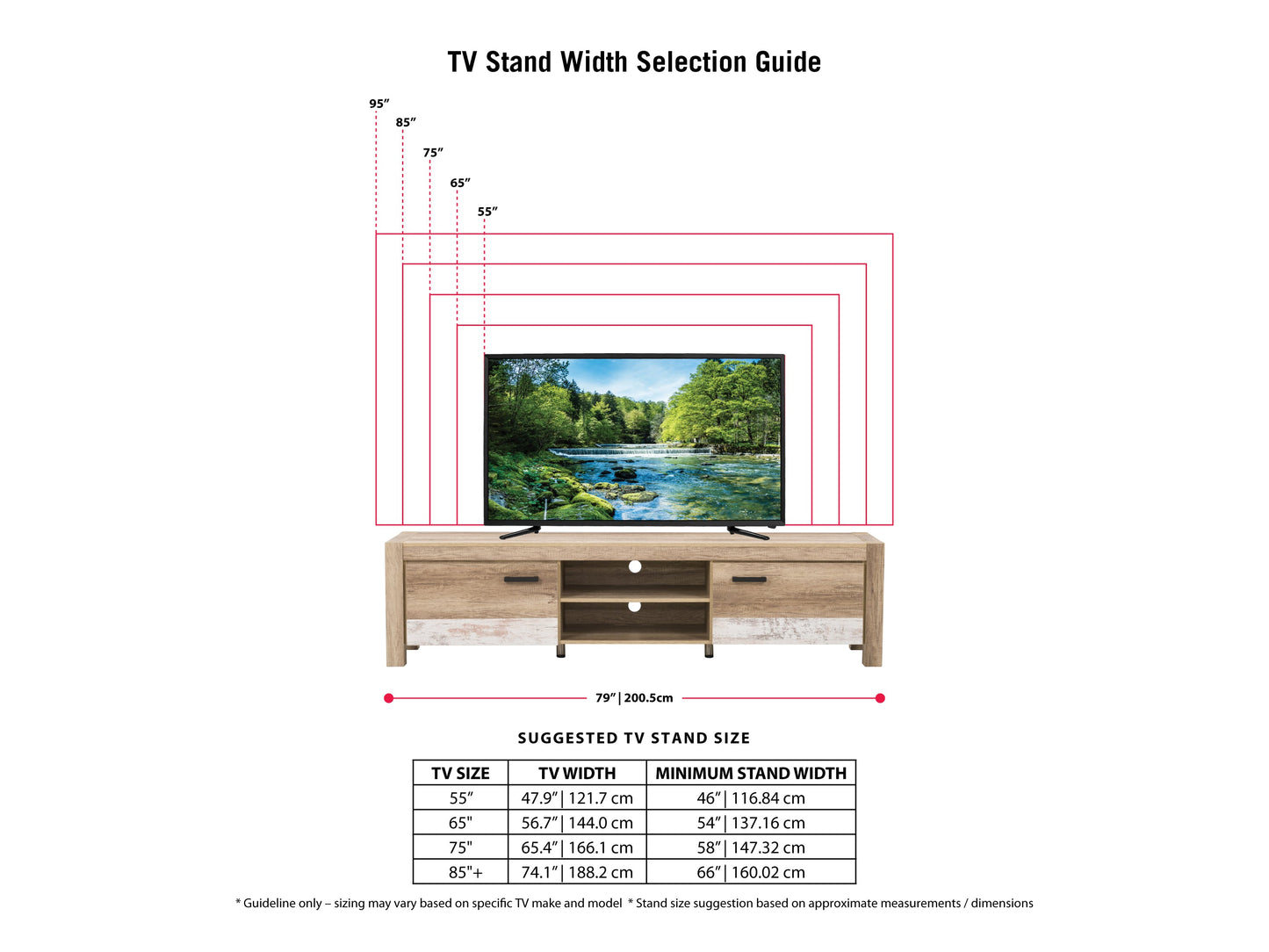Modern wooden TV stand with natural oak finish, black metal legs, and open shelving. Features two closed cabinets for storage and a minimalist design, perfect for contemporary living rooms.