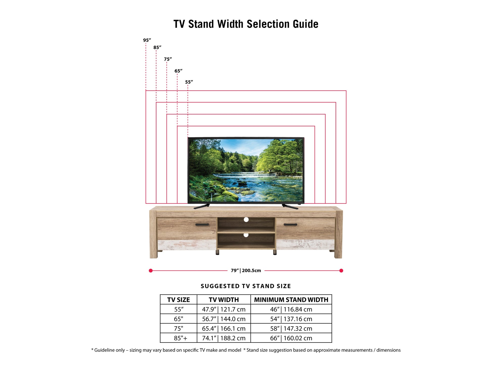 Modern wooden TV stand with natural oak finish, black metal legs, and open shelving. Features two closed cabinets for storage and a minimalist design, perfect for contemporary living rooms.