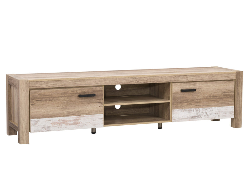 distressed warm beige white duotone Modern TV Stand with Doors for TVs up to 95" Joliet Collection product image by CorLiving