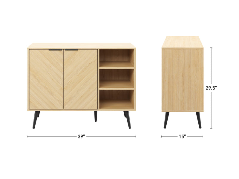 light brown Sideboard Buffet, TVs up to 48" Himari Collection measurement diagram by CorLiving