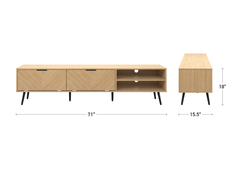 Light Wood TV Stand, TVs up to 85" Himari Collection measurements diagram by CorLiving