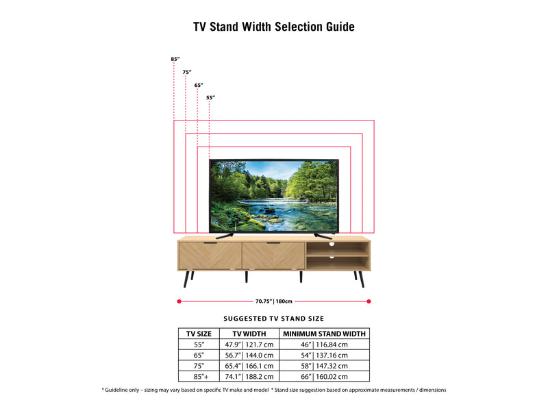 Light Wood TV Stand, TVs up to 85" Himari Collection infographic by CorLiving