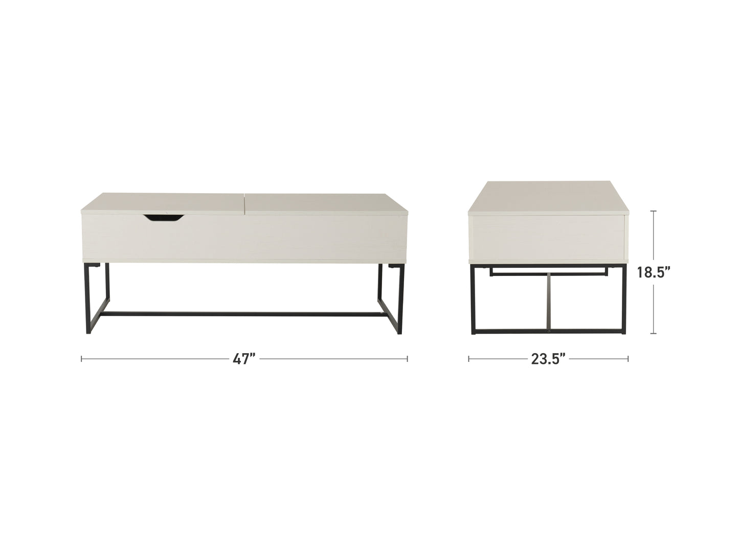 White lift top coffee table with hidden storage, sleek design, and modern aesthetic. Features a sturdy wooden build, smooth white finish, and a convenient lift-top mechanism for easy access to storage space.