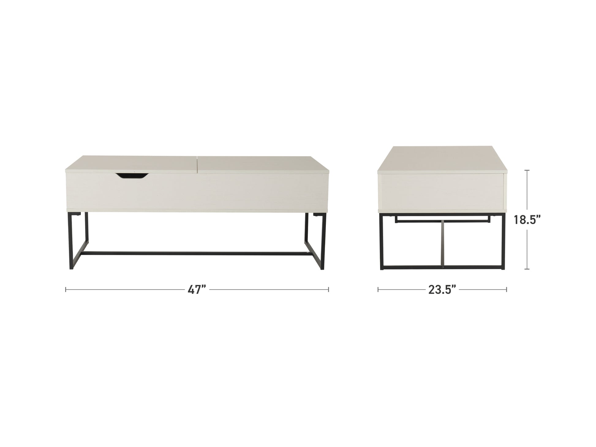 White lift top coffee table with hidden storage, sleek design, and modern aesthetic. Features a sturdy wooden build, smooth white finish, and a convenient lift-top mechanism for easy access to storage space.