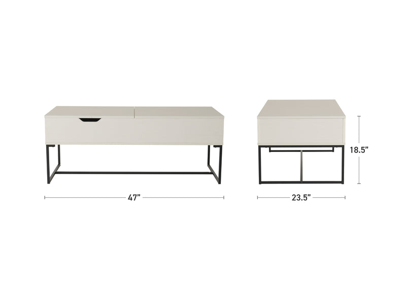 White Lift Top Coffee Table Hayden Collection measurements diagram by CorLiving