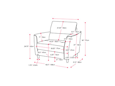 dark grey Chair and a Half Caroline Collection measurements diagram by CorLiving#color_caroline-dark-grey