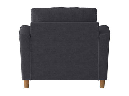 Modern armchair with gray upholstery, wooden legs, and a tufted backrest, perfect for living room or office decor.