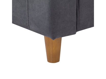 Modern gray fabric loveseat with tufted backrest, wooden legs, and sleek armrests. Ideal for contemporary living rooms, this stylish two-seater sofa combines comfort and minimalist design.